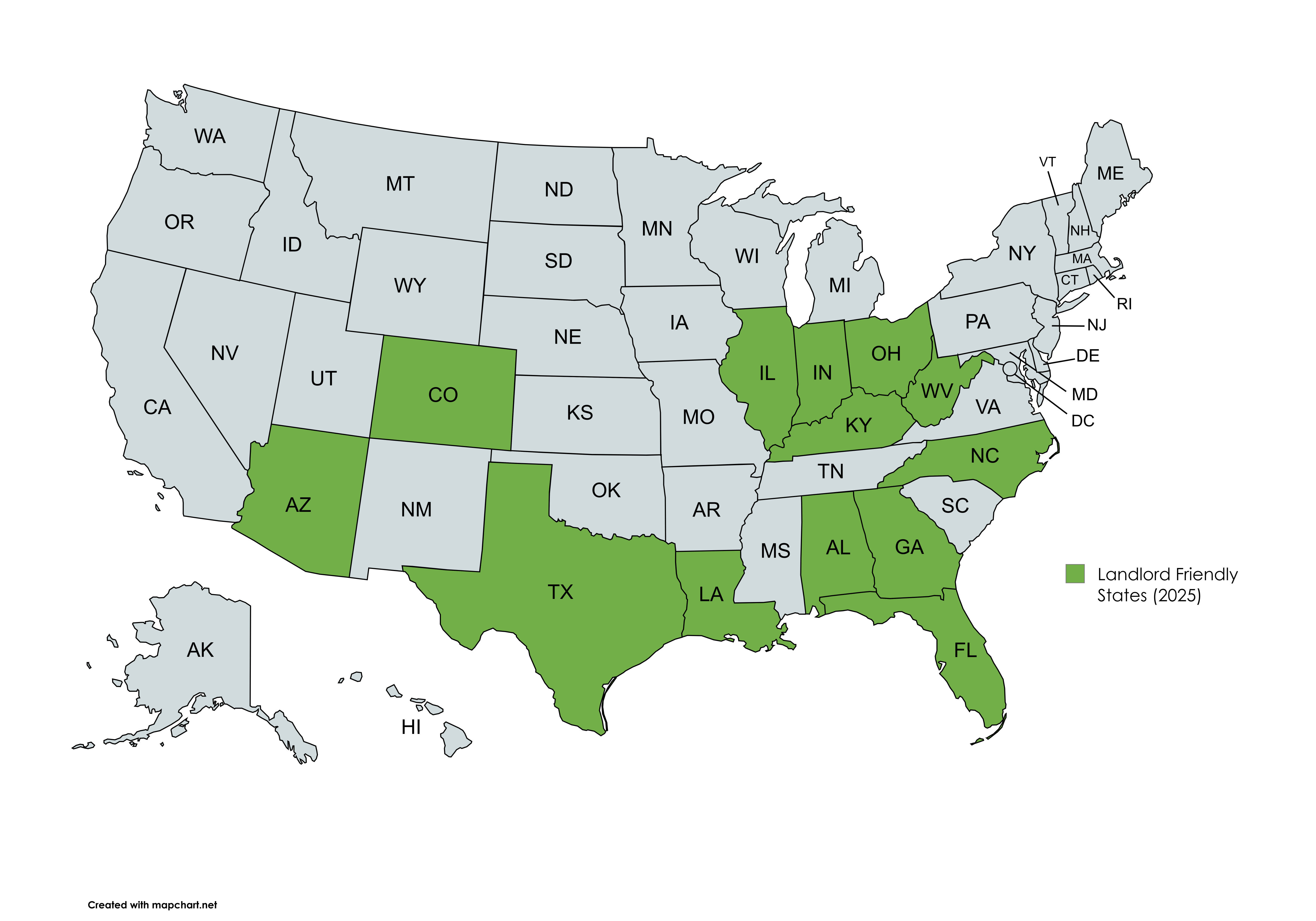 Most Landlord Friendly States 2025 (Map + List)